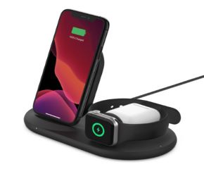 Cargador inalambrico qi 7.5w 3 en 1 para IPHONE 11 pro max, 11 pro, 11, xs max, xs, xr, x, 8, 8 plus,  APPLE watch serie 1,2,3,4,5 y primera generacion airpods pro y segunda generacion negro
