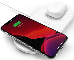 Cargador inalambrico qi 15w 2 en 1 para dispositivos APPLE samsung blanco